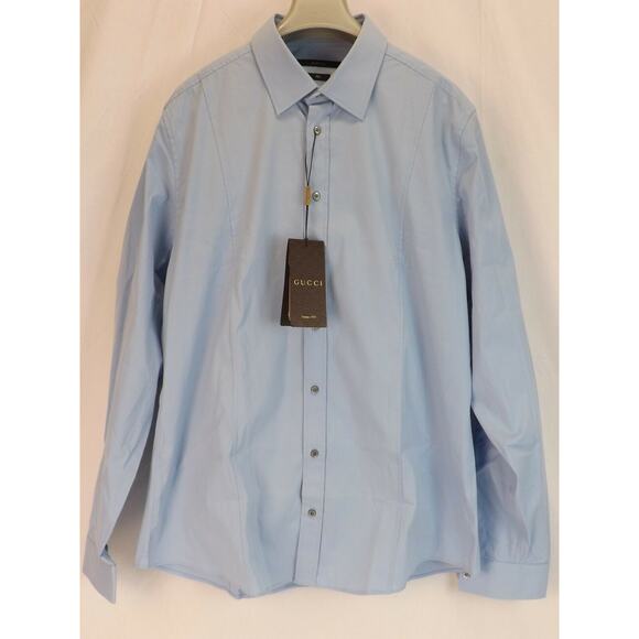 NWT GUCCI SKY STRETCH POPELINE PIECE COTTON SLIM DRESS SHIRT 17.5 44 #269070 - Picture 1 of 12